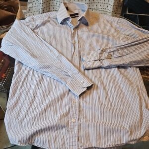 Alara Men's 2-Ply Egyptian Cotton Dress Shirt in White and Blue Pinstripe 34-35